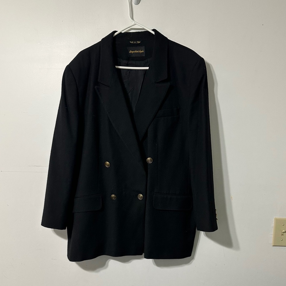 Giorgio Sant'Angelo Blazer Mens Black Double Breasted Wool Gold Crest Buttons